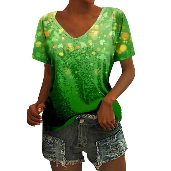 weskinke Womens Casual Elegant Printed Short Sleeve V Neck Shirt Top Blouse