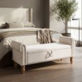 thumbnail image 4 of 55''W Storage Bench for Queen Bed End of Bed, Mid-Century Linen Upholstered Bench with Rolled Armed, Beige, 4 of 6
