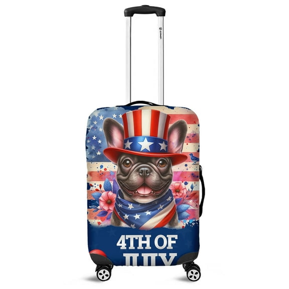 Patriotic French Bulldog Celebrates 4th of July Travel Luggage Cover Dog Lover Gifts Suitcase Dust Protective Decor - 02009