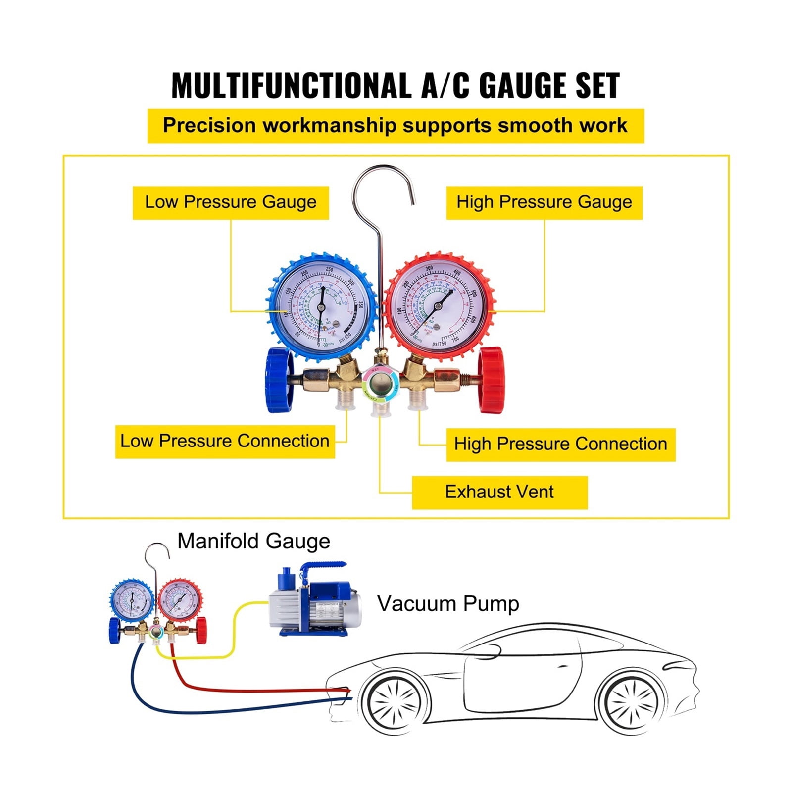 1.8-4.8CFM Refrigerant Vacuum Pump Kits HVAC Refrigeration 1/3 1/4 With Manifold Gauge For Household Air Conditioning