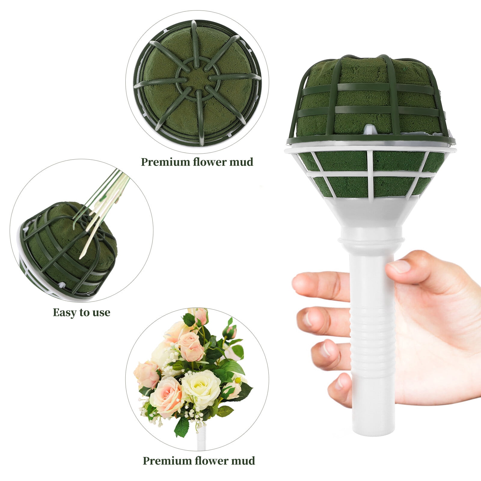 KALLORY Multi-Color Plastic Flower Bouquet Holders with Mud Base for Wedding, Floral Arrangements and Decorative Flower Accessories