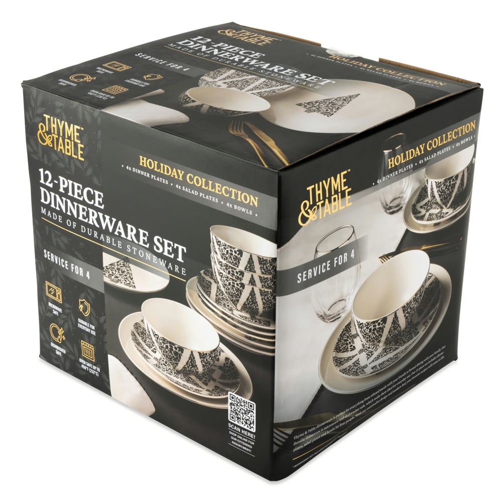 Thyme & Table Holiday Tree 12-Piece Ceramic Dinnerware Set - Cream