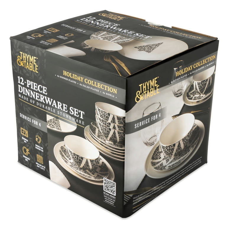 ワミレス セット売り Thyme & Table Holiday Tree 12-Piece Ceramic Dinnerware Set - Cream