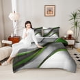 thumbnail image 4 of Feelyou Adult Modern Fashion Full Size Comforter Sets, Green Abstract Geometric Bedding Comforter Set, Stripes Ombre Reversible Bedding Sets, Breathable Home Decor, 3pcs, 4 of 8