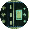 thumbnail image 1 of Ahgly Company Machine Washable Indoor Round Oriental Turquoise Blue Modern Area Rugs, 5' Round, 1 of 4
