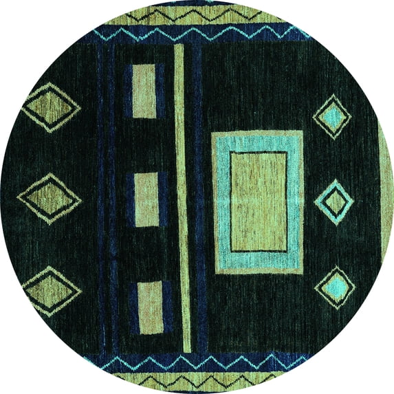 Ahgly Company Machine Washable Indoor Round Oriental Turquoise Blue Modern Area Rugs, 5' Round