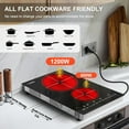 thumbnail image 3 of 2 Burner Electric Cooktop 110v Plug in, Portable 2000W Infrared Cooktop Double Burner 12in Ceramic Glass Stove Top Burner, Built In or Countertop for Indoor Outdoor Cooking, 3 of 7
