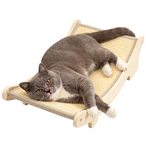 Wooden Cat Scratching Board Bed, Curved Sisal Cat Scratcher, Dual-Use Lounge Chair for Large Cats, 19.7 x 13 x 6.7 in, Stable Solid Wood Furniture Protector