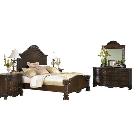 Ashley Furniture North Shore 5 Pc Bedroom Set E King Panel Bed Dresser Mirror 1 Nightstand Chest Dark Brown