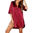 thumbnail image 2 of Gustave Silk Nightgown for Women 3/4 Sleeve Button Down Nightshirt Satin Boyfriend Sleep Shirts Sexy Notch Collar Pajama Dress Sleepwear "Red, L", 2 of 8