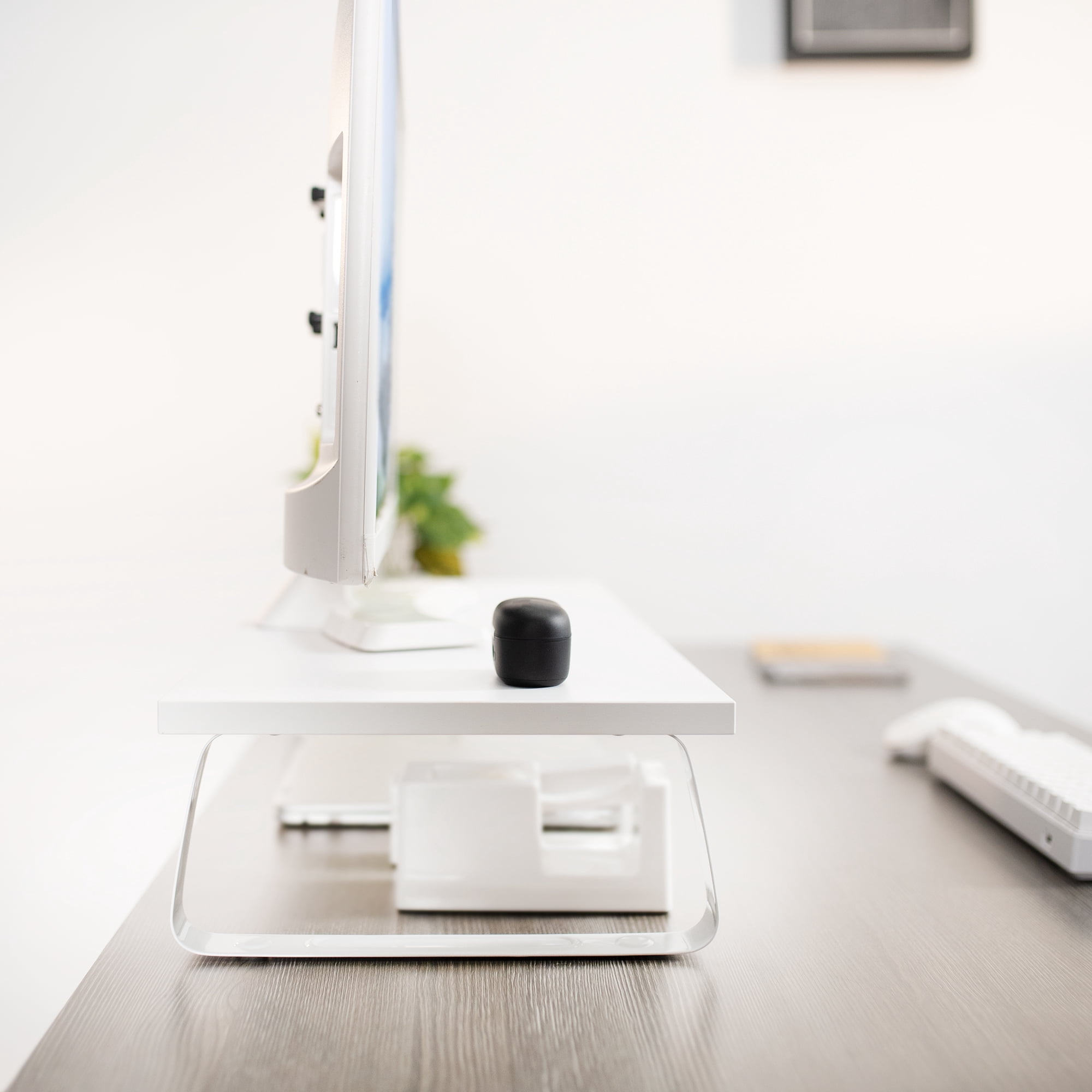 VIVO White Wood 24" Wide Desktop Stand Ergonomic TV Monitor Riser Desk Organizer