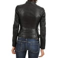 thumbnail image 2 of Womens Genuine Black Lambskin Leather Jacket Motorcycle Biker Leather Jacket W709, 2 of 3