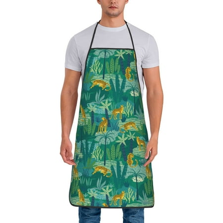 

Junzan Jungle Leopard Print Kitchen Cooking Aprons Chef Apron for Men and Women Professional for Cooking Bib Aprons for Kitchen/Crafting/BBQ/Drawing