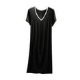 thumbnail image 2 of Kureaily Women's Summer V Neck Short Sleeve Nightgown Casual Sleepshirt Loungewear Comfortable Sleepwear For Home Basic Solid Color Casual Pajama Dress, 2 of 6