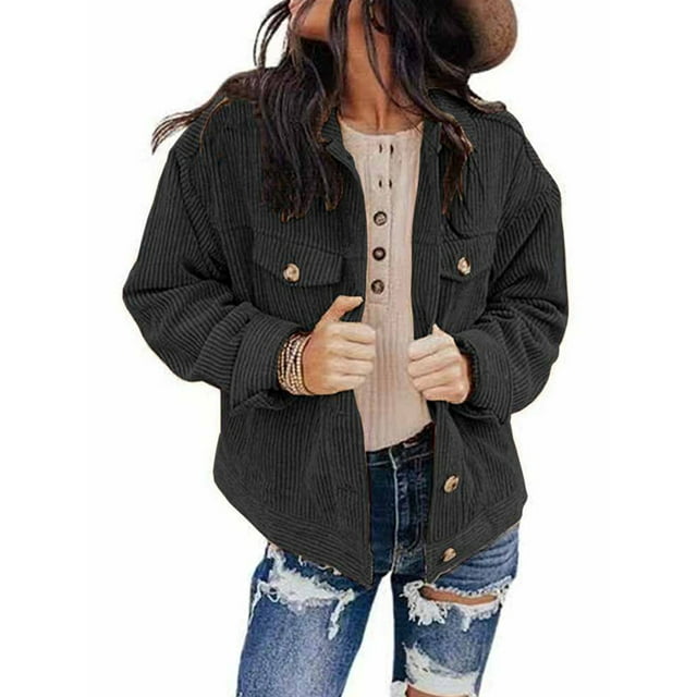 Chaquetas de pana para mujer, abrigos cómodos informales de manga larga, Tops para mujer, prendas de vestir con solapa y botones, S-3XL