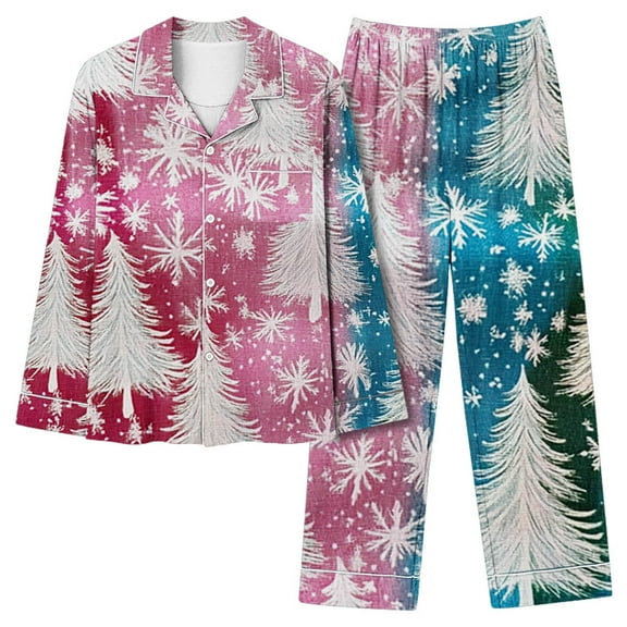 Hueook Womens Christmas Pajamas Women Casual Fashion Printed Long Sleeve Casual Pants Pajamas Suit Multicolor XL