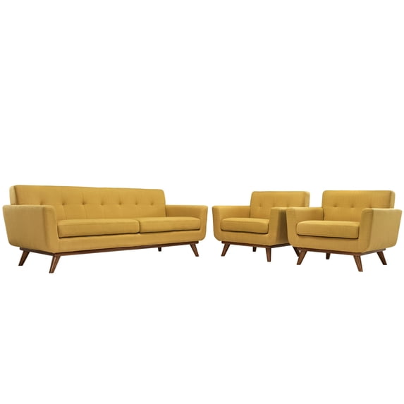 Modern Contemporary Armchairs and Sofa (set of three), Orange Fabric