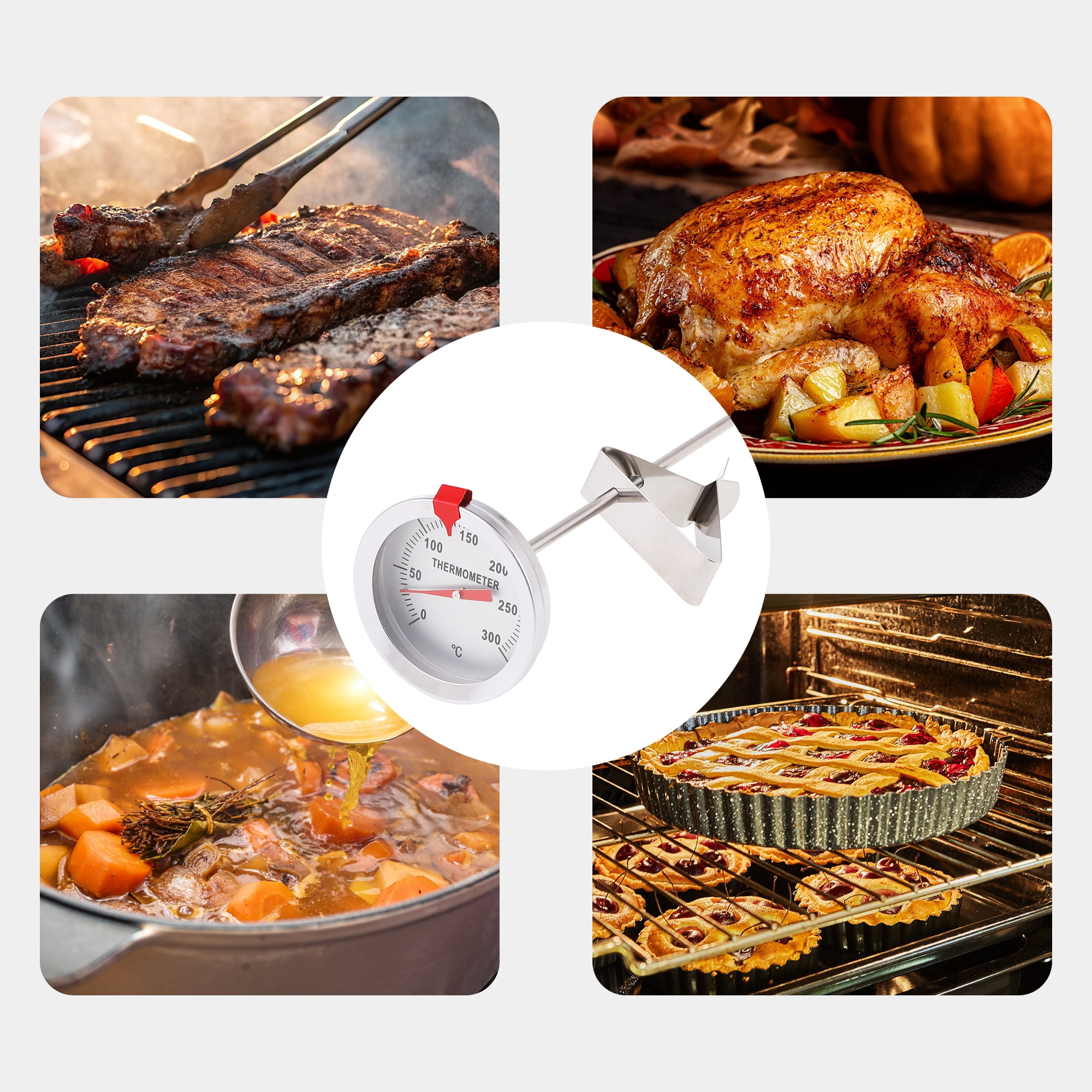 Unique Bargains Waterproof Cooking Thermometer for Home and Kitchen Silver 9 Inch