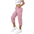thumbnail image 2 of Mifsaly Womens Cargo Capri Pants Elastic Waist Drawstring Hiking Capris Lightweight Quick Dry Hiking Work Outdoor Casual Cropped Trousers with Multi Pockets Pink,S, 2 of 6
