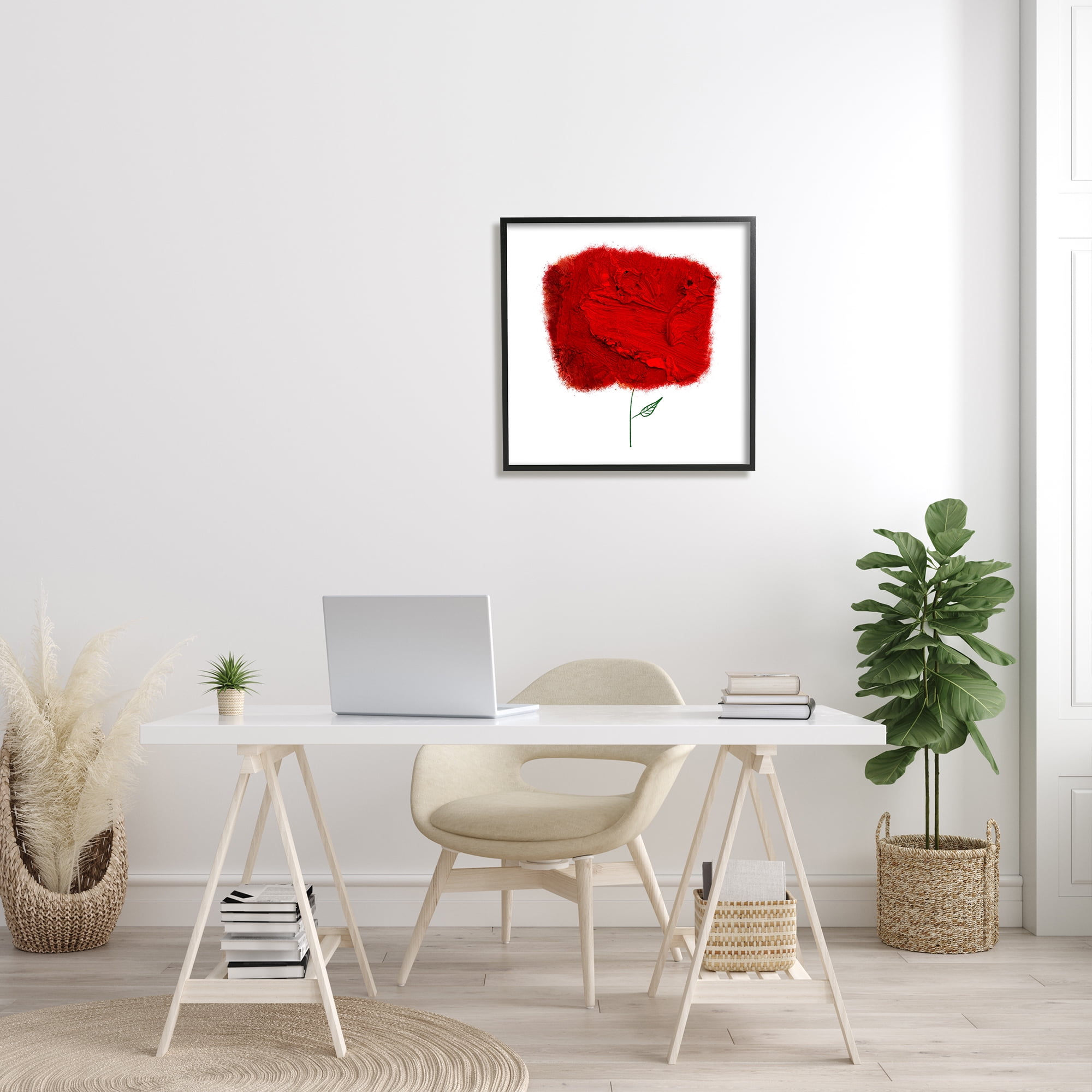 Stupell Industries Nerudo Rose Abstract Interpretation Modern Red Floral Botanical & Floral Painting Black Framed Art Print Wall Art, 24 x 24