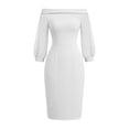 thumbnail image 5 of Ayolanni Solid Fall Dresses Bodycon 3/4 Sleeve Mesh Crew Neck Maxi Cocktail Dress Party Elegant Wedding Guest Sundress White L, 5 of 5