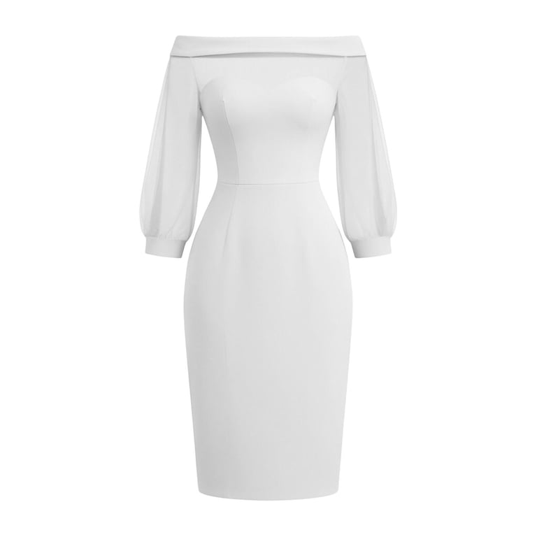 off shoulder white bodycon midi dress Women's Mesh 3/4 Sleeve Dress, Solid Sheer Splice Slim Fit Knee-Length Wedding Guest Pencil XL(XL) Size:0-3 Months Ahna Merino Wool Empire 2 YEAR-8 YEAR RENTAL rehearsal dinner party