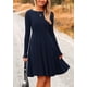 thumbnail image 3 of Vestido PRETTYGARDEN de punto acanalado en línea A, manga larga, azul marino, talla L, 3 of 8