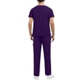 thumbnail image 4 of Men's Medical Scrubs Uniform Set Short Sleeve V-Neck Top & Pants Breathable Nursing Workwear for Healthcare Workers Purple XL, 4 of 5
