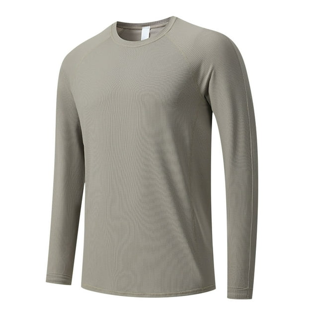 AherBiu Chemises à Manches Longues pour Hommes Col Rond Extensible Séchage Rapide Chemise Athlétique Haut Entraînement Gym Course Chemises