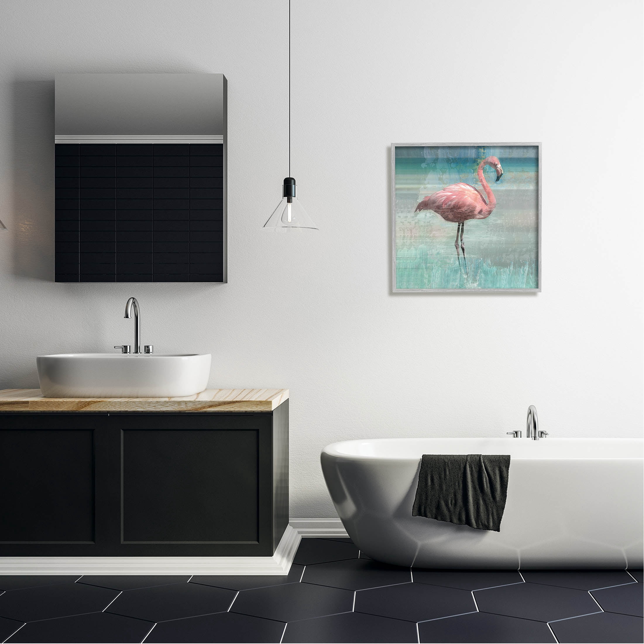 Stupell Industries Layered Flamingo Bird Portrait Graphic Art Gray Framed Art Print Wall Art, Design by Nan