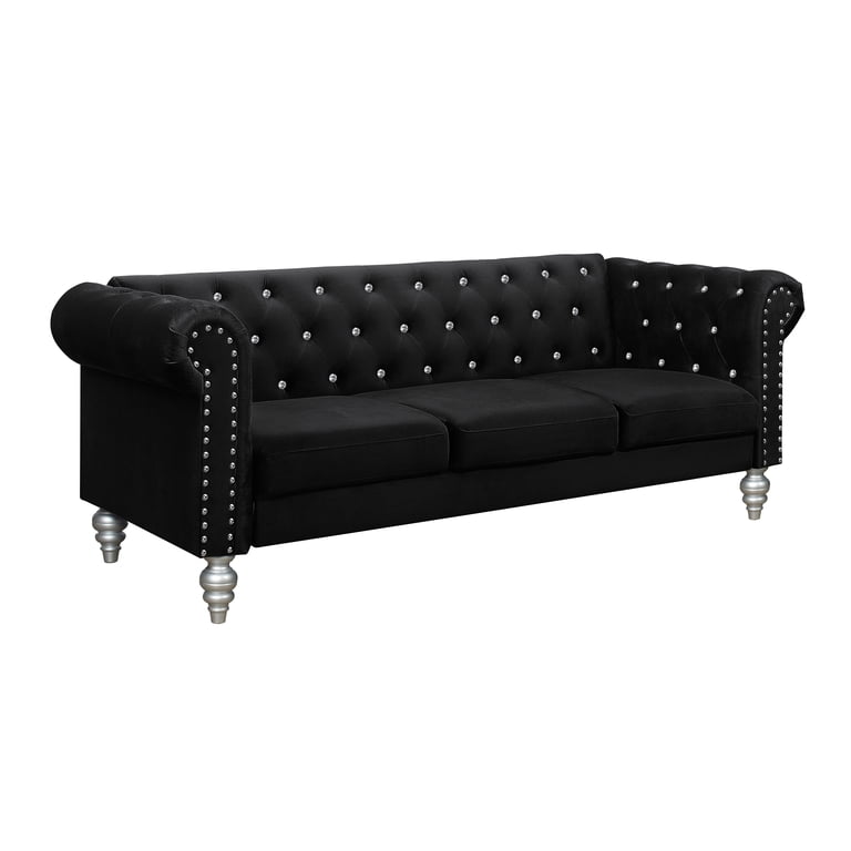 Home Design Emma Chesterfield Sofa, Black Velvet photo 3