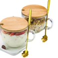 thumbnail image 2 of Tazas de Café con Asa, Vasos de Vidrio con Tapas de Bambú y Cucharas de Flor de , Vasos Transparentes para Té, Cereales, Yogur, 2 of 5