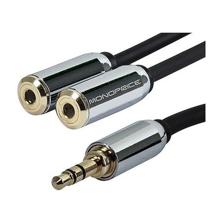 UPC: 0670541338179 | Monoprice Audio Cable – 0.5 Feet – Black | 3.5mm Male Plug to Two Female 3.5mm Jacks for Mobile  Gold Plated