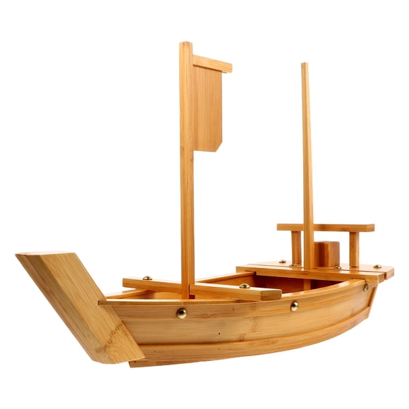 OULII Light Brown Plastic Sushi Boat for Home Use Premium Serving Dish and Snack Tray 12.5 x 5.5 x 2.5 inches