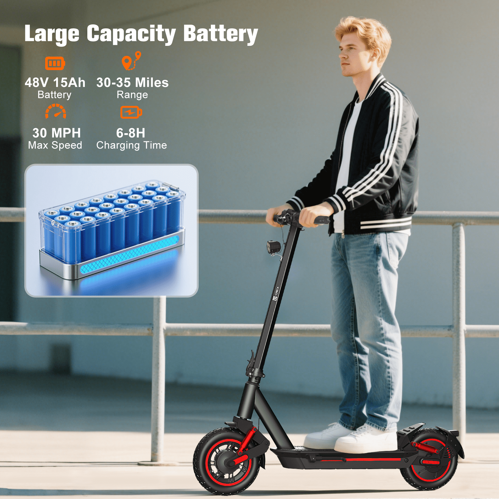 OBX 1200W Electric Scooter for Adults, 30MPH & 28-33Miles,10-Inch Pneumatic Tire Off-Road Folding Long Range Commuter Scooter with 48V 13Ah Battery