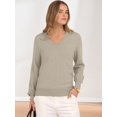 thumbnail image 6 of Female Long Sleeve V Neck Sweaters Fall Casual Classic Soft Loose Fit Basic Pullover Jumper Top Gray Apricot XL, 6 of 10