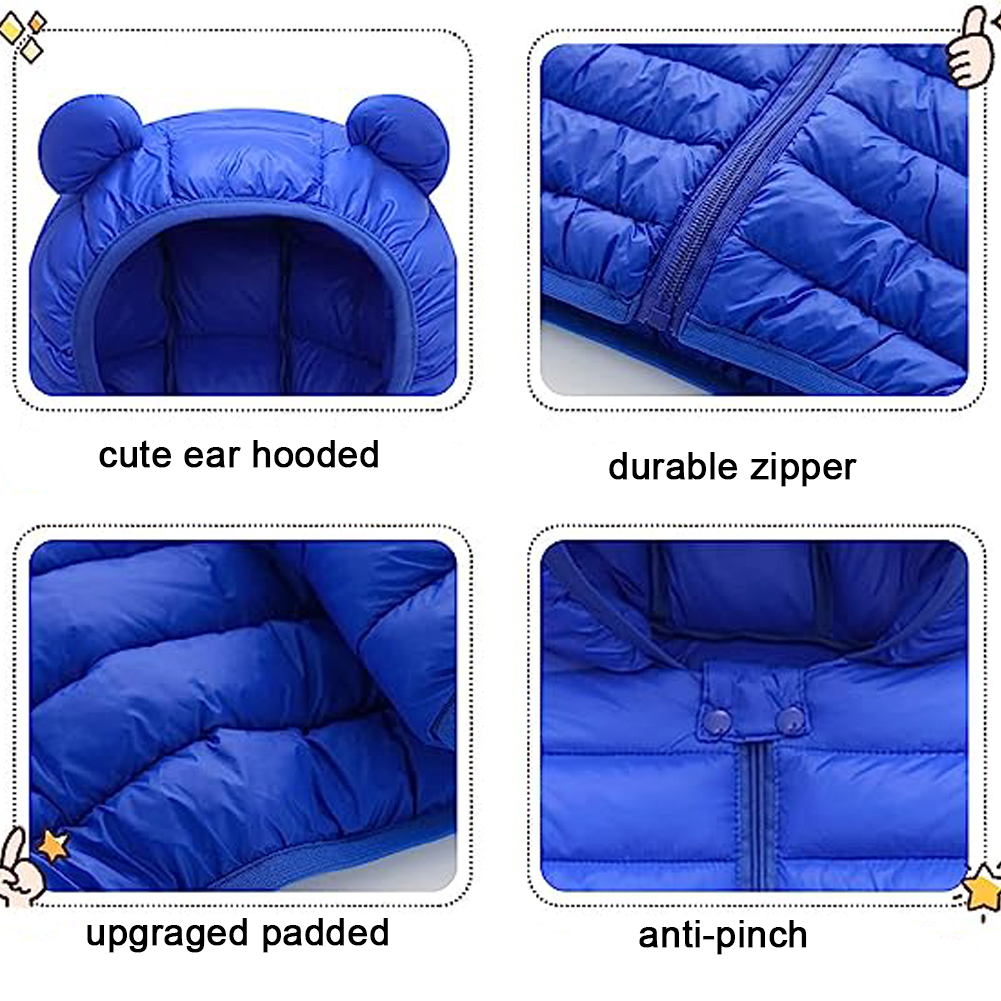 WIBACKER 1-5T Baby Boy Girl Cute Ear Hooded Puffer Jacket Pants Snowsuit Toddler Kid Winter Coat