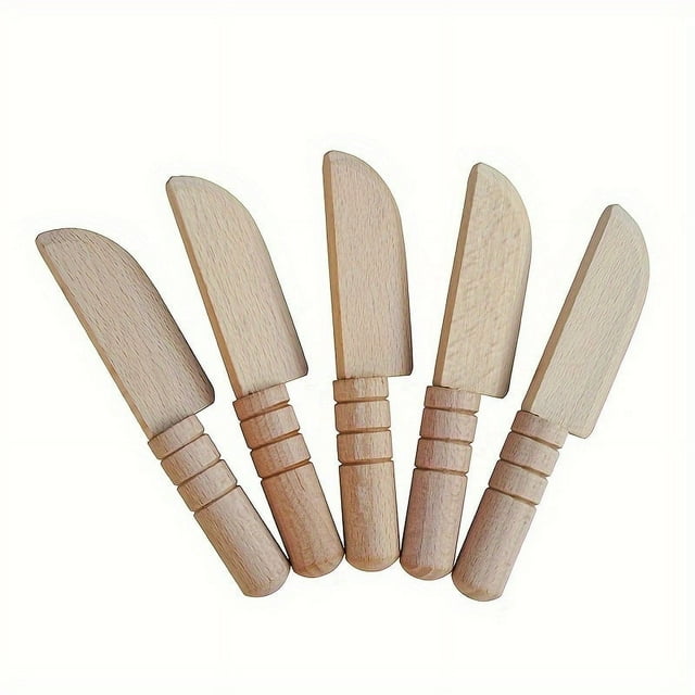 EASTIN Earthy Yellow Beech Wood Pretend Play Knife - Safe & Realistic Kitchen Toy for Youngsters