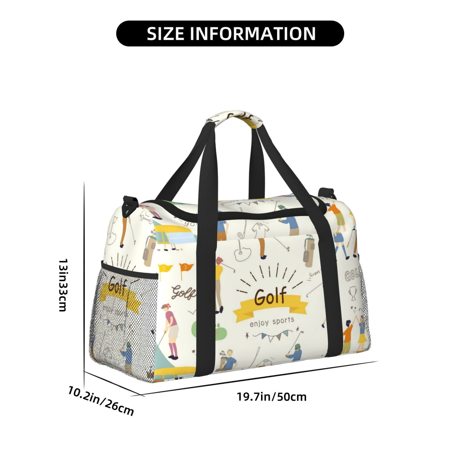 Defioc Golf Icons And Golfer Print Hand Travel Bag - Foldable Travel Duffel Bags for Men Women -Sport Gym Bag - Overnight Travel Duffel Bag - Adjustable Shoulder Strap