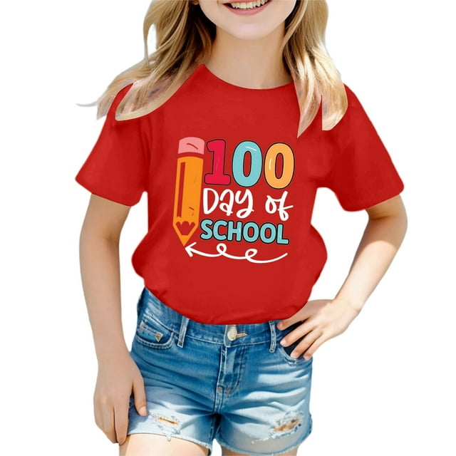 LUOGENLI T-Shirt pour Filles et Garçons, Col Rond, Manches Courtes, T-Shirt d'Été Décontracté, Blanc, Maxi, Rouge, 6-7 Ans
