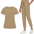 thumbnail image 6 of Scrubs Set for Women Medical Nurse Uniform Suit Stretch Classic V-Neck Top & Jogger Pants with Multi Pocket, Khaki L, 6 of 9