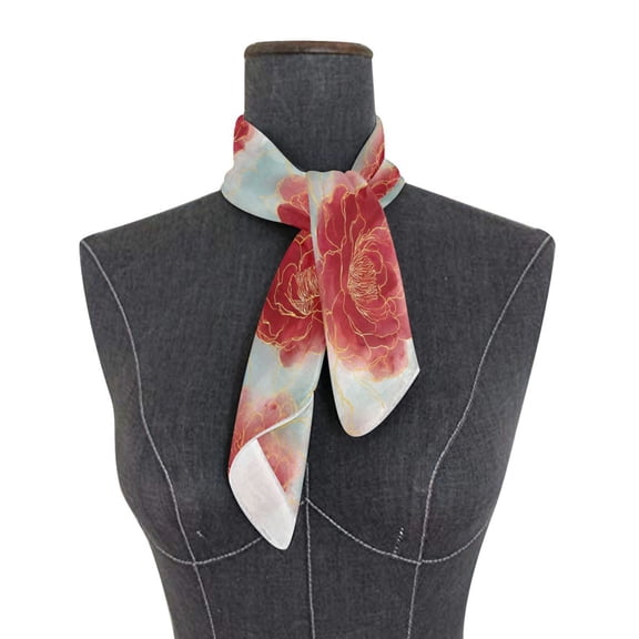 Square Scarf 24x24 Inch Rose Petals with Gold Outline Silky Satin Sun Protection Neck Scarf for Women Multi-Purpose Head Wrap Bandana for Hair Bag Decoration