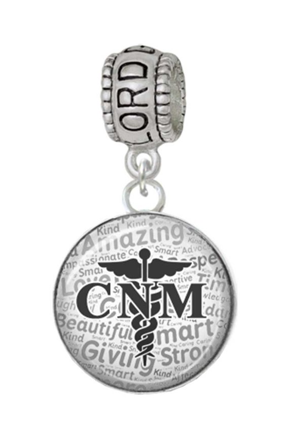 Silvertone Domed Black CNM Lord Guide Me Charm Bead