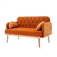 thumbnail image 6 of 55'' Velvet Sofa Chair, Modern Low-Key Luxury Loveseat Sofa, Armrests and Pillows with Branch Jacquard Pattern, Golden Metal Legs (Orange), 6 of 7