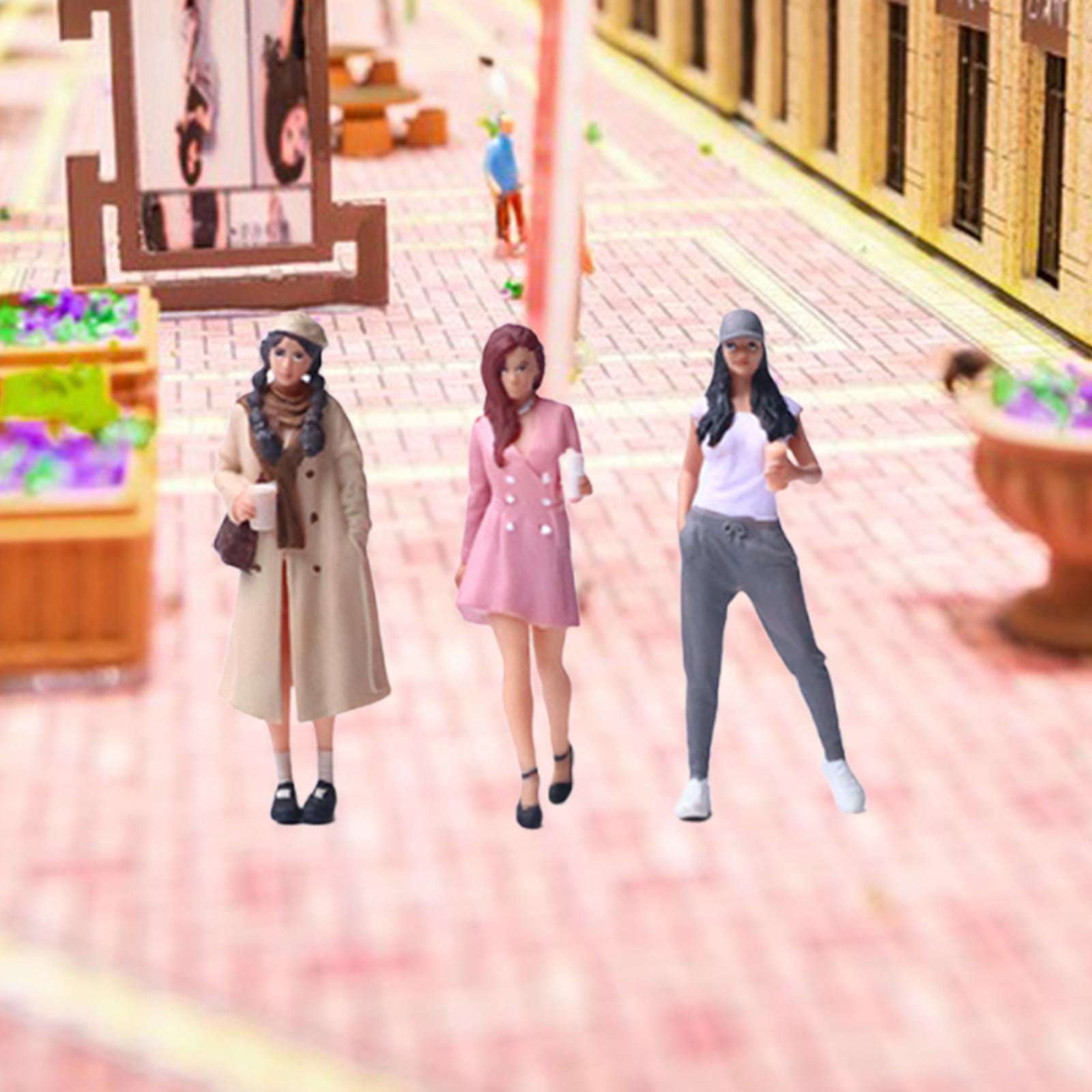 3 Pieces Miniature People Figure Girls Diorama Resin Material for Model Scene Dollhouse Collectors Decor