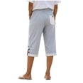 thumbnail image 4 of BUIGTTKLOP Women Cotton Linen Capri Pants Side Split Button Knee Length Long Shorts Ladies Striped Capris, 4 of 6