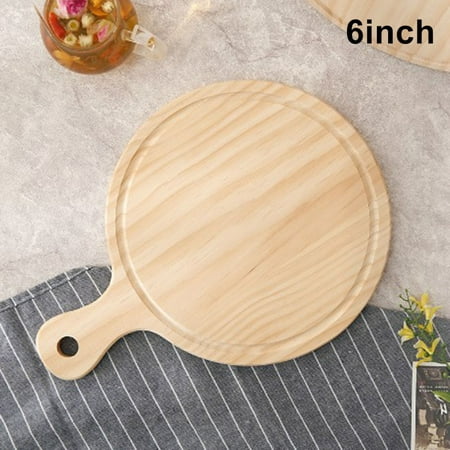 

1 Pcs Wooden Pizza Paddle Cheese Serving Tray Plate Cutting Chopping Board Round 6 Inch