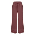 thumbnail image 5 of Jxximdong Pants for Women Summer New Women's Casual Loose Fitting Waist And Ankle Patchwork Lace Cotton And Linen Pants Red S Trousers, 5 of 5