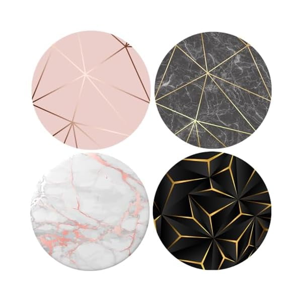 wonima11 Universal Collapsible Phone Grip & Stand Holder - 360° Rotating Foldable Sticker Mount for iPhone Android Smartphones Tablets 4 Pack - Rose Gold Geometric White Black Pink Marble