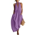 thumbnail image 5 of Afuyipoi Womens Cotton Linen Halter Neck Backless Maxi Dress With Pockets, Loose Flowy Pleated Long Dress, Soft Breathable Casual Summer Beach Vacation Dress For Women Purple Size L, 5 of 7